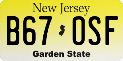 NJ license plate B67OSF