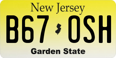 NJ license plate B67OSH