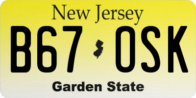 NJ license plate B67OSK
