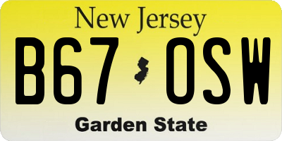 NJ license plate B67OSW