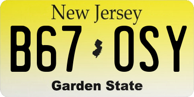 NJ license plate B67OSY