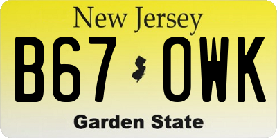 NJ license plate B67OWK