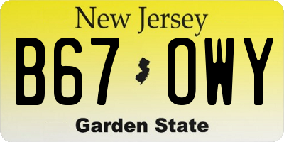 NJ license plate B67OWY