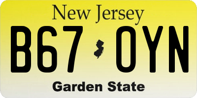 NJ license plate B67OYN