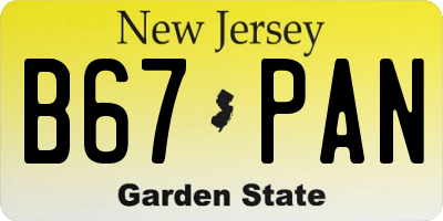 NJ license plate B67PAN