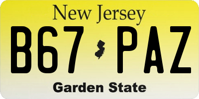 NJ license plate B67PAZ