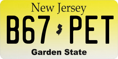 NJ license plate B67PET