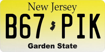 NJ license plate B67PIK