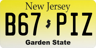 NJ license plate B67PIZ