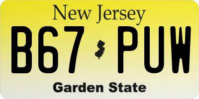 NJ license plate B67PUW