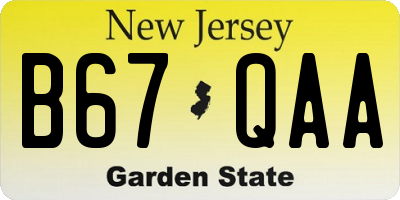 NJ license plate B67QAA