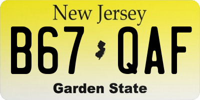 NJ license plate B67QAF