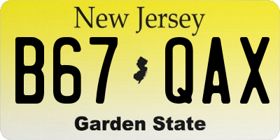 NJ license plate B67QAX