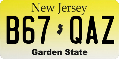 NJ license plate B67QAZ