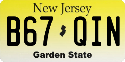 NJ license plate B67QIN