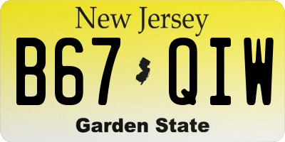 NJ license plate B67QIW