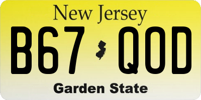 NJ license plate B67QOD
