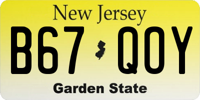 NJ license plate B67QOY