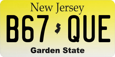 NJ license plate B67QUE