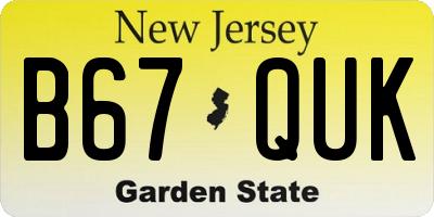 NJ license plate B67QUK
