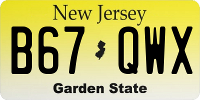 NJ license plate B67QWX