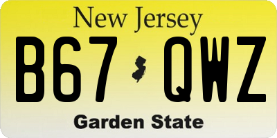 NJ license plate B67QWZ