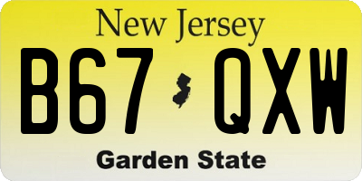 NJ license plate B67QXW