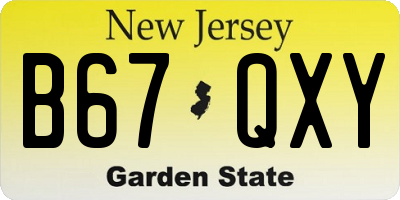 NJ license plate B67QXY