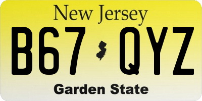 NJ license plate B67QYZ
