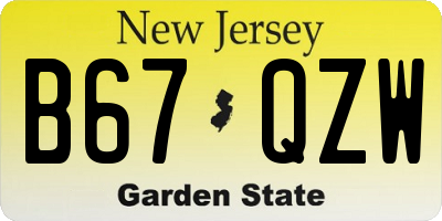 NJ license plate B67QZW