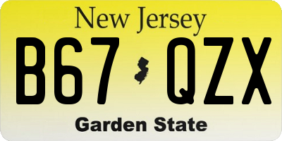 NJ license plate B67QZX