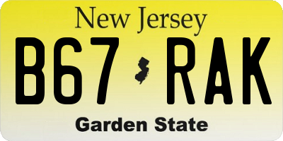 NJ license plate B67RAK