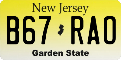 NJ license plate B67RAO