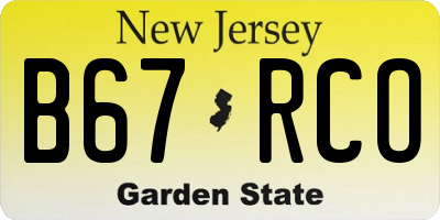 NJ license plate B67RCO