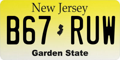 NJ license plate B67RUW