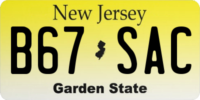 NJ license plate B67SAC