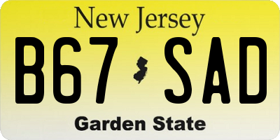NJ license plate B67SAD