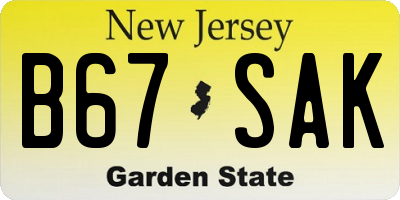NJ license plate B67SAK