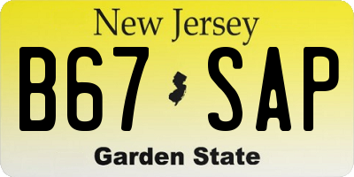 NJ license plate B67SAP