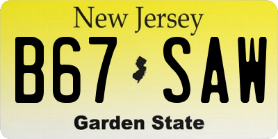 NJ license plate B67SAW