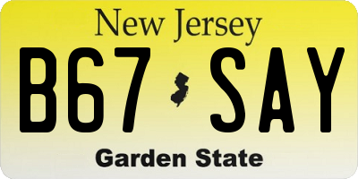 NJ license plate B67SAY
