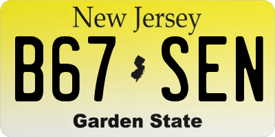 NJ license plate B67SEN