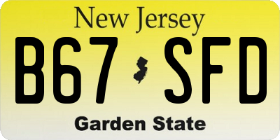 NJ license plate B67SFD