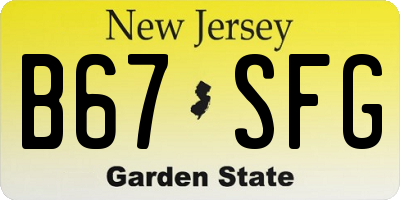 NJ license plate B67SFG