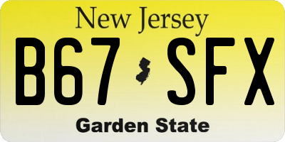 NJ license plate B67SFX