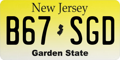 NJ license plate B67SGD