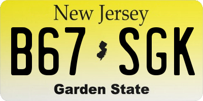 NJ license plate B67SGK
