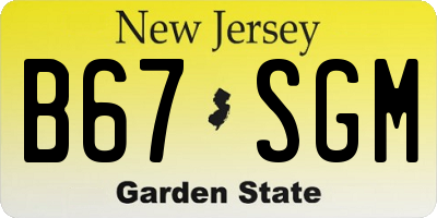 NJ license plate B67SGM