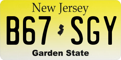 NJ license plate B67SGY