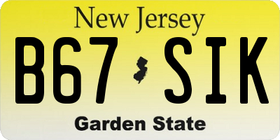 NJ license plate B67SIK